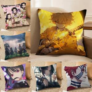 Bandai | Demon Slayer Kamado Tanjiro Anime Plush Pillow Cover Soft Short Plush Cushion Cover For Sofa Bedroom Home Decor Gift Decoration