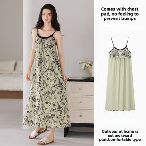 miiow | Breathable Long Strapless Sleepwear With Built-in Bra Pad Anti-Bulge Cat Woman Home Clothes Cotton Blend Summer Nightgown