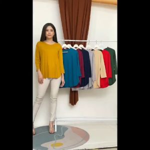 Paket 3 Kaos Wanita Tangan 7/8 Big Size Kaos Wanita - Shirt Wanita Lengan 7/8 Kaos Oblong Jumbo Kaos Wanita Oversize-Atasan Wanita 3/4