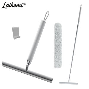 Laihemi 3 in 1 Extendable Window Squeegee Long Handle Silicone Streak Free Glass Wiper for Home Bathroom Shower Car Cleaner