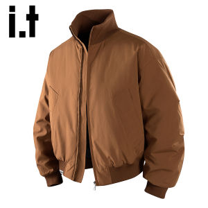 izzue | Áo khoác nam màu đen dáng bomber cổ đứng form rộng phong cách casual