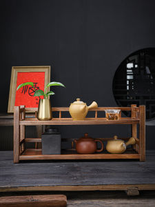 Wooden Multi-Layer Storage Rack Tea Set Display Stand Purple Clay Teapot Cosmetic Desktop Organizer Rectangular Shelves