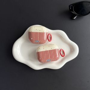 Fashion Red Polka Dot Splicing Stripes Pattern Protective Earphone Case with Red Ring Suitable for AirPods 1 2 3 4 Pro 2 Pro 3