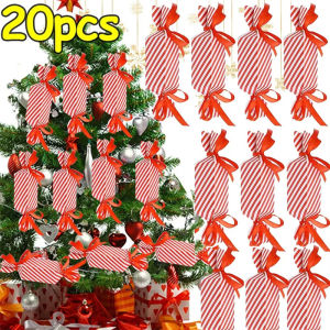 🎄Ready Stock🎄20pcs Christmas Candy Box Red White Ribbon Striped Paper Boxes Cracker Gifts Packaging Packs Xmas Tree New Year Party Home Decorations