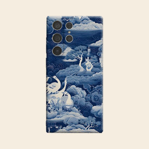 BILIBILI | Blue Crane Cloud Mural Luxury Fashion Full Lens Protective Case for Samsung Galaxy S26 S25 S24 A56 A36 Plus Ultra