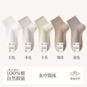 ถุงเท้ากีฬาคอตตอนสั้นสำหรับผู้หญิง ถุงเท้ากันกลิ่น ถุงเท้าคอตตอนแท้ ถุงเท้ากลางน่องสีขาว ถุงเท้าฤดูใบไม้ร่วง ถุงเท้าฤดูหนาว ถุงเท้าข้อกระชับส้นเท้า