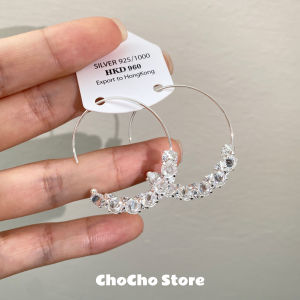 Chocho Luxury Large Circle Diamond Stud Earrings Elegant Fashionable round Square Face All-Match Ear Jewelry Accessories