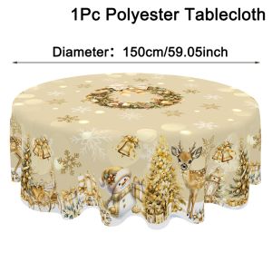 Golden Christmas Tablecloth Snowman Elk Table Cover Christmas Decorations for Home 2025 Xmas Gifts Navidad Noel New Year 2026