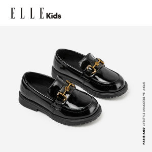 Elle Kids Girls Single Shoes Soft Bottom Performance Black Leather Shoes Princess Style Childrens Footwear Anti-Slip Rubber Sole