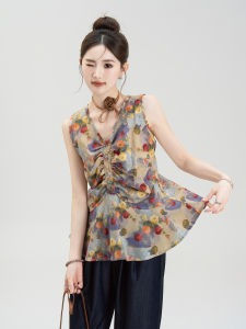 Nurture One | Áo Thun Ngắn Tay In Hoa Kiểu Tranh Dầu Vintage cổ V kiểu Pháp