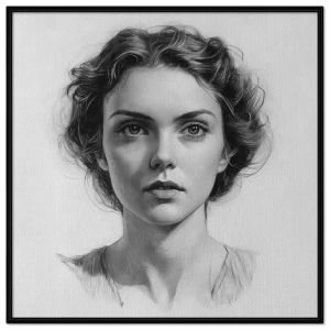 Tranh chân dung chì chủ đề thiếu nữ.Tranh treo tườngdán tường trang trí nội thất.CGI-1295