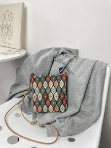 Original Ethnic Style Small Square Bag New Arty Design Colorful Geometric Crossbody Bag for Women Soft Acrylic Material Casual Scenario