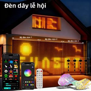Đèn Rèm LED Điều Khiển Từ Xa RGB Cho Giáng Sinh Halloween Điều Chỉnh Ứng Dụng Thông Minh Trang Trí Ánh Sáng Không Khí Ngày Lễ