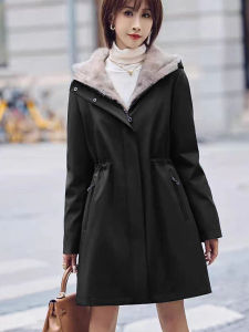 plus Size Eco-Friendly Fur Jacket Hooded Mid-Length Thickened Fleece Lined Womens Winter Cotton Coat Korean Style Slimming