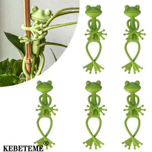 KEBETEME 4Pcs Frog Shaped Reusable Cable Wire Tie Cute Decorative Twist Bendable Garden Plant Support Adjustable Flexible Clip for Stem