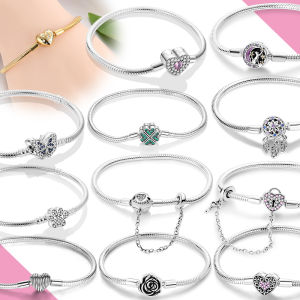 Vòng Tay Bạc 925 Hình Trái Tim Với Dây Xích Hình Con Rắn Dành Cho Nữ Phù Hợp Với Charm Hạt Trang Sức Tự Làm Đá Zircon