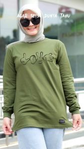 Kaos Lengan Panjang Wanita Bahan Adem Tebal Atasan Jumbo Dewasa Muslimah Hijab Style OOTD