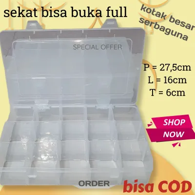 Kotak penyimpanan plastik transparan serbaguna 18 sekat/12 sekat/36 sekat/15 sekat/3 sekat