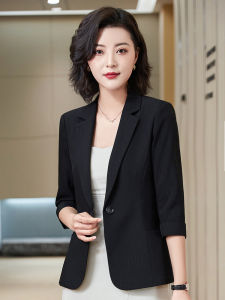 Womens Casual Short Sleeve Suit Jacket Thin Medium Sleeve Seven-Foot Length Polyester Fiber Commute Style Fashion Design