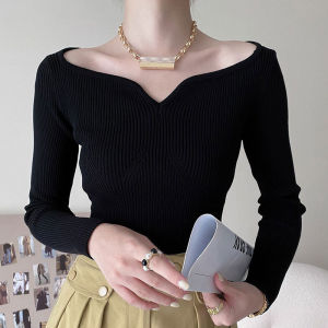 Spring Fashion Stylish Off-shoulder Fitted Inner-wear Knit Top