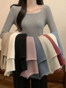 French Style Long Sleeve Knitted Sweater Womens Slim Fit Base Layer Square Collar Soft Breathable Daily Wear Autumn New Arrival