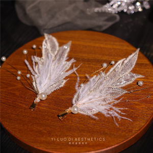 Elegant Feather Hair Clips Childrens Headwear Wedding Bride Girls Hair Accessories Side Clips Hair Decorations