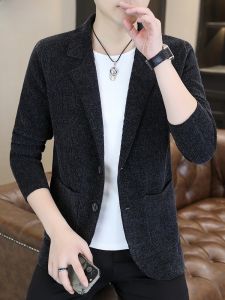 HENGYUANXIANG | High-End Knitted Open Cardigan Mens Suit Collar Casual Top Coat Slim Fit Sweater Trendy Spring Autumn Fashion Urban Style