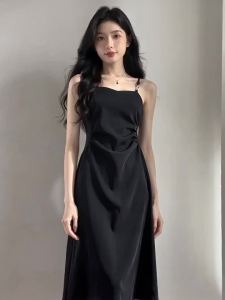 Váy Liền Thân Đen Kiểu Camisole Eo Được Thiết Kế Ôm Sát Tôn Dáng Chất Liệu Cao Cấp Dài Đến Giữa Bắp Chân Không Tay Thời Trang Dành Cho Nữ Giới Trẻ Mùa Hè.