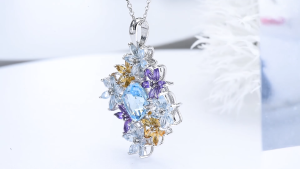 Lohaspie Jewelry Pure 7.8 Carats 925 Sterling Silver Amethyst Pendant Natural Sky Blue Topaz Amethyst Citrine Pendant Citrine Stone Original Pendant Women Fashion Pendant Jewelry