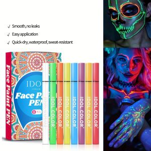 8pcs IDOL COLOR Face Body Paint Kit Glow in The Dark Under Black Light Glow Makeup Kit for Adult