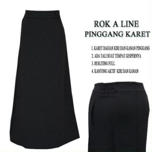 Rok Hitam Panjang Kerja Wanita Model A Line Rok Bahan Pinggang Karet Letter A Maksi Kualitas Premium