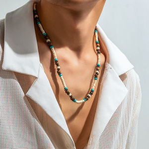 Multi Color Small Wood Beads Chains Necklace for Men Trendy Beaded Collar on Neck Accessories Short Choker 2023 Fashion Jewelry