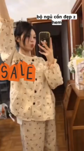 Bộ ngủ nữ đồ mặc nhà dài tay cho nữ ren ngọt ngào đáng yêu thu đông phong cách tiểu thư Pj5