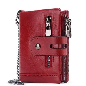 Fashion Women Wallet Genuine Leather Female Clutch Wallets Hasp Double Zipper Design Short Coin Pocket ID Card Holder Purse