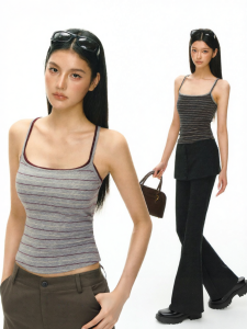 Ariseism | Retro American Style Two-Piece Look Striped Camisole Vest