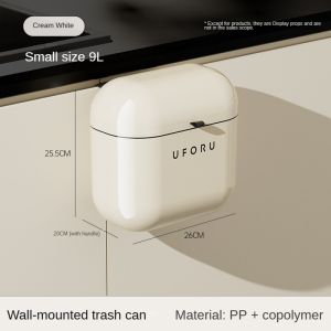 9L/12L DIY Cream-Colored Wall-mounted Kitchen Trash Can with Lid for Food Waste and Bathroom No Bending High Appearance Level