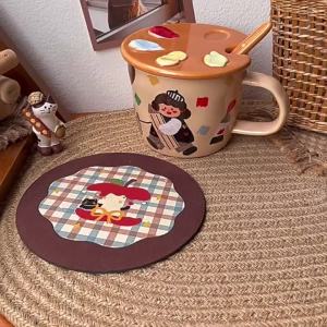 Cute Cartoon Girl Walking Dog Mug with Lid and Spoon Ceramic