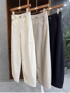 กางเกงยีนส์ทรงหลวมเอวสูงผ้าลินินสำหรับผู้หญิง ฤดูร้อน 2025 กางเกงขายาวทรงหัวม้ากางเขนทรงหลวมสำหรับผู้หญิง