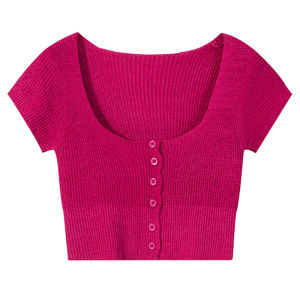 🦋 VEVE Square Neck Short Sleeve Knit Sweater Sweet Hot Short Slim Crop Top blouses women new style 2023