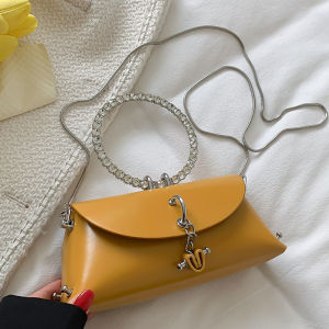 Unique Design Sensation Womens Crossbody Bag Chain Handheld Evening Bag Soft PU Leather Zipper Closure Korean Style Small Square Bag