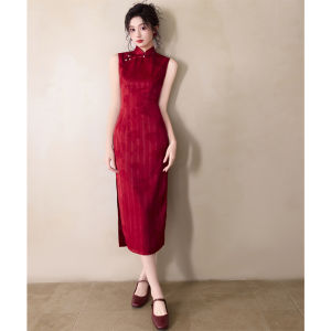 Chinese Style Brocade Elegant Cheongsam Red