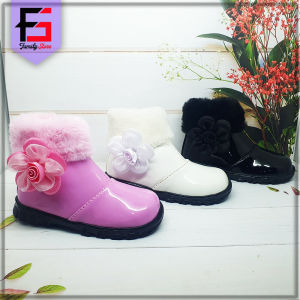 Sepatu Boots Resleting Anak Perempuan Bunga Lotus / Sepatu Boots Bulu Anak Balita Cewek Lucu Trendy