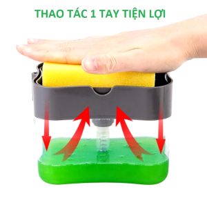 Hộp Đựng Nước Rửa Chén Bát Thiết Kế Vòi Nhấn Thuận Tiện - Sản Phẩm Kèm Bông Mút Cọ Rửa Đa Năng