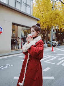 เสื้อแจ็คเก็ตผ้าฝ้ายสีแดงคริสต์มาส Lecea Alice ฤดูหนาวปี 2025 แจ็คเก็ตผ้าขนแกะบุขนแกะหนา แจ็คเก็ตผ้าฝ้ายบุขนแกะแบบใหม่