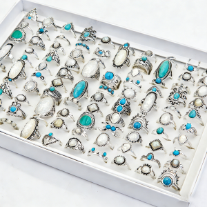 10/20/30Pieces Bohemian Retro Turquoise Rings Set For Women Mix Style Vintage Fashion Geometry Blue White Stone Jewelry Party