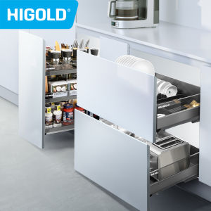 HIGOLD Shearer 3.0 Kitchen Pull Out Basket Tempered Glass With Space Aluminium Frame And Stainless Steel Base Cabinet Pull Basket