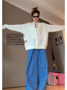 YUEZHONGWEI | White Zipper Knitted Open Cardigan Womens Early Autumn Korean Style Atmosphere Sensation Outerwear Top Medium Length