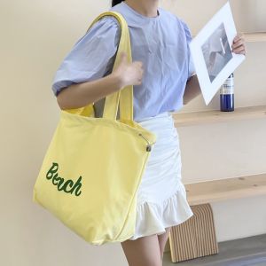 UR Womens Casual Nylon Shoulder Bag Lightweight Large Capacity Drawstring Tote Bag Fashionable Letter Print Popular Summer Bag