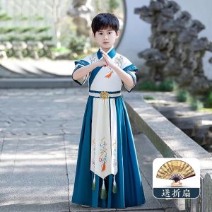 Boys Summer Short Sleeve Hanfu Childrens National Learning Clothing Ancient Style Cultural Costume Love Silk Road Fashionable Kids Outfits