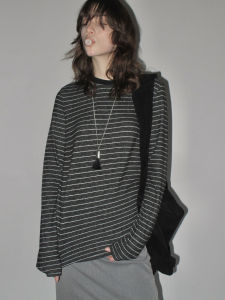 Molin Maison round Neck T-Shirt Layering Fuzzy Striped Base Knitwear Soft Mist Long Sleeve Korean Style Spring Fashion